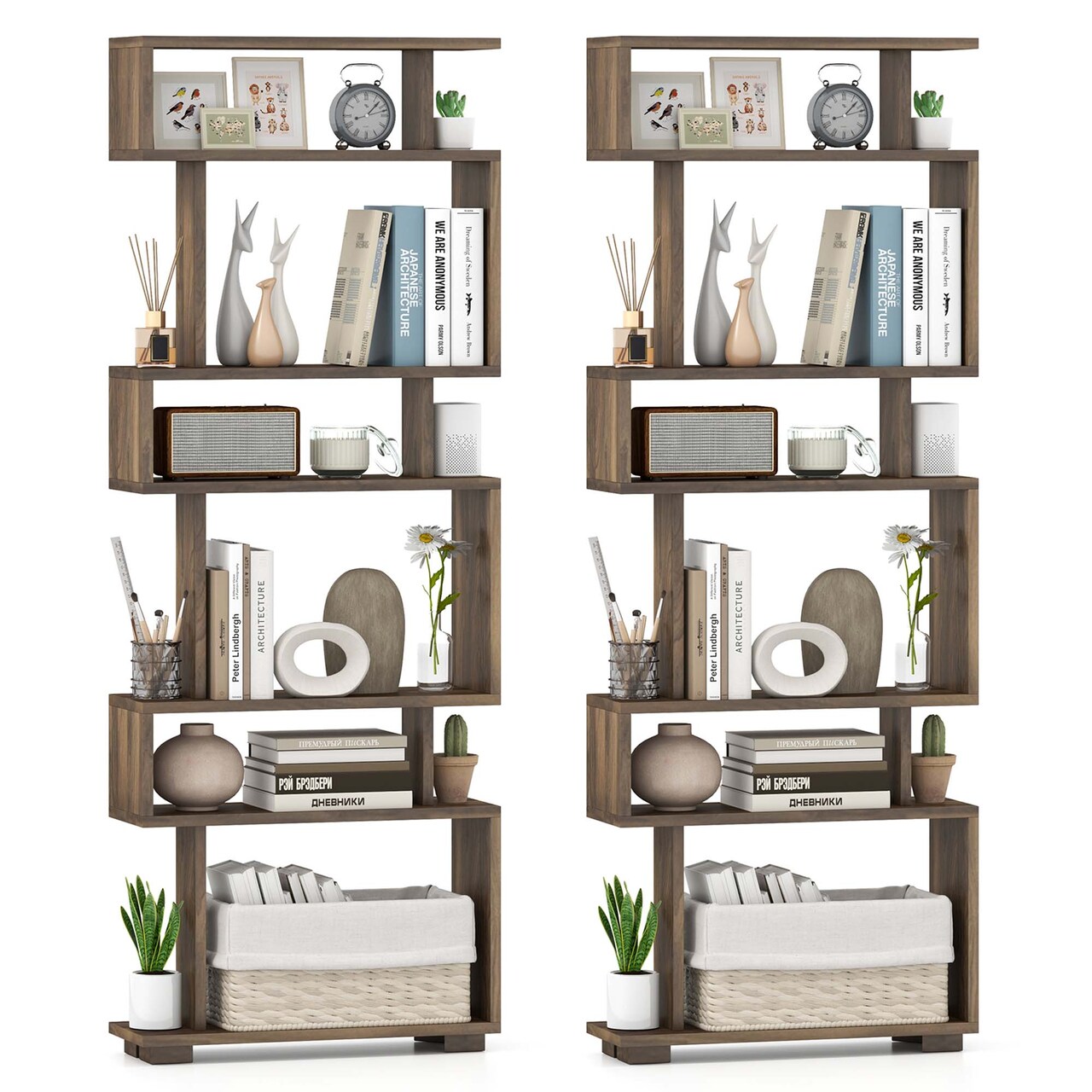 Costway 1/2 PCS Bookcase 6-Tier Bookshelf with Anti-Tipping Kit Freestanding Display Shelf Black/White